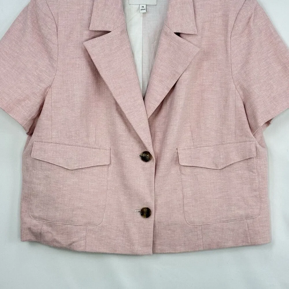 Banana Republic Pink Tailored Blazer Herringbone Cropped Career Womens Size 16